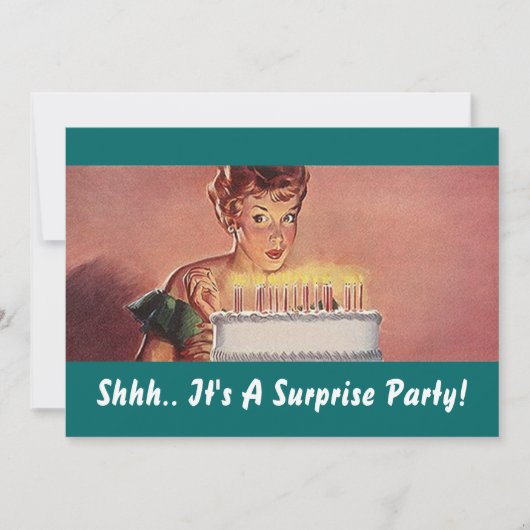 レトロサプライズパーティー女子誕生日ケーキ招待状 招待状 (正面)