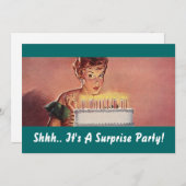 レトロサプライズパーティー女子誕生日ケーキ招待状 招待状 (正面/裏面)