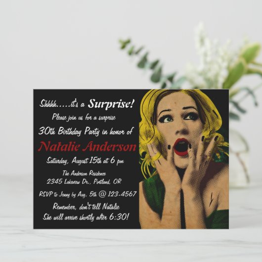 レトロサプライズ誕生日パーティーへの招待 招待状 (スタンド正面)