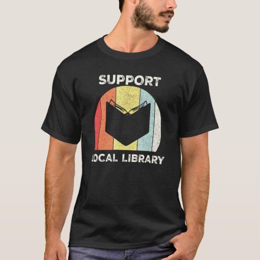 レトロサポートローカル図書図書館員 Tシャツ (正面)