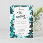 レトロサマーアクアティール(緑がかった色)ブルー海テーマ結婚ズ 招待状 (スタンド正面)