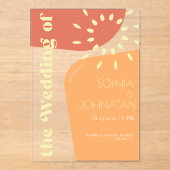 レトロサマーオレンジはっきりした黄色結婚タイポグラフィ アクリル招待状 (正面)