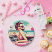 レトロサマーガール ペーパープレート (パーティー)