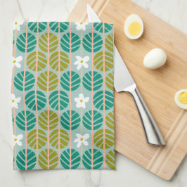 レトロサマーグリーン&ピンクフローラ ストライプの キッチンタオル