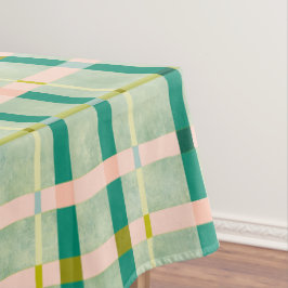 レトロサマーグリーン&ピンク市松模様に テーブルクロス