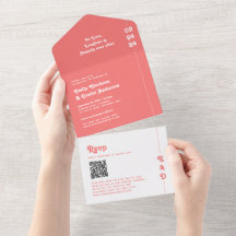 レトロサマーコーラルピンクモノグラムQRコード結婚ズ