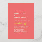 レトロサマーゴールドフォイルホットピンク結婚ズ 箔招待状 (正面)
