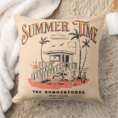 レトロサマータイムビーチハットイラストレーション クッション (ブランケット)