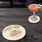 レトロサマータイムビーチハットイラストレーション コースター