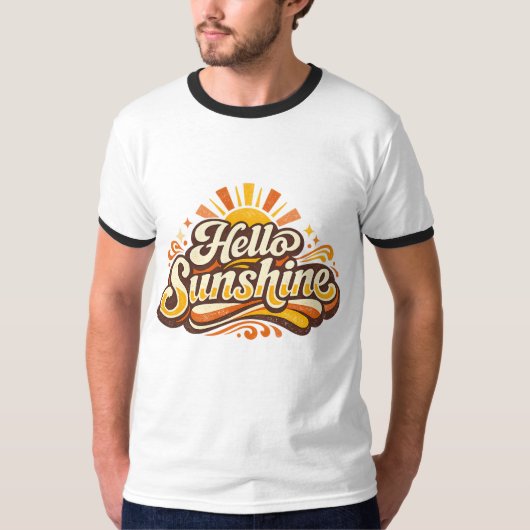 レトロサマーバイブスのハローサンシャイン Tシャツ (正面)