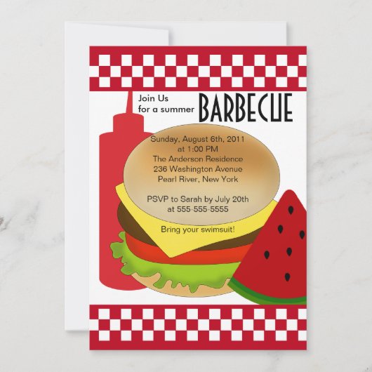 レトロサマーパーティーバーベキュー招待状BBQ 招待状 (正面)
