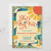 レトロサマービーチ男女兼用第1誕生日 招待状 (正面)