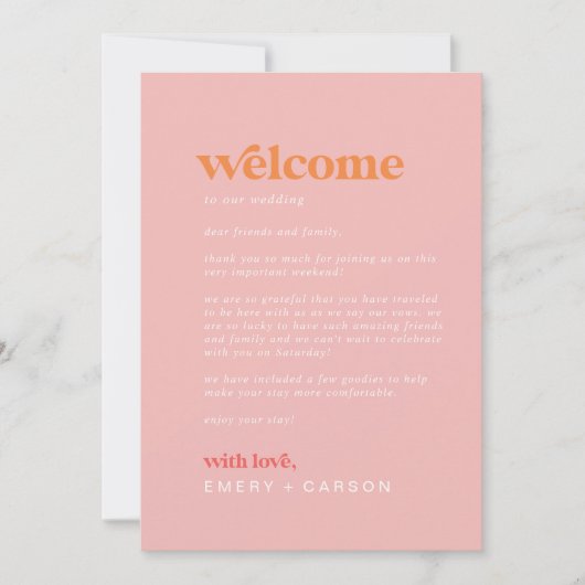 レトロサマーピンクオレンジウェルカムレターの旅程 (正面)