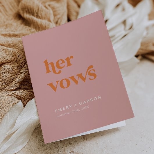 レトロサマーピンクオレンジ彼女の結婚誓いの本 招待状