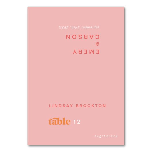 レトロサマーピンクオレンジ結婚の名前の座席表 テーブルナンバー (正面)