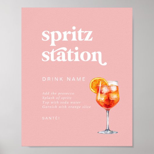 レトロサマーピンク結婚ズSpritzステーションサイン ポスター (正面)
