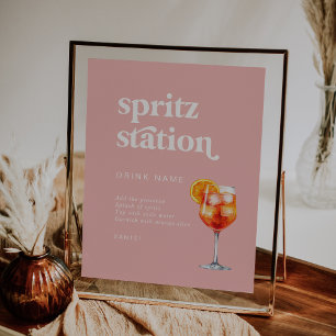 レトロサマーピンク結婚ズSpritzステーションサイン ポスター