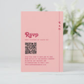 レトロサマーピンク&赤面モノグラム結婚のQRコード 出欠カード (スタンド正面)