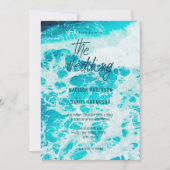 レトロサマーブルー海フォームビーチ結婚式 招待状 (正面)