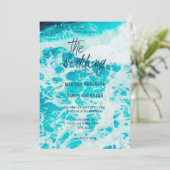 レトロサマーブルー海フォームビーチ結婚式 招待状 (スタンド正面)
