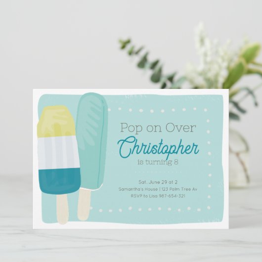 レトロサマーポップシクルボーイズ誕生日 招待状 (スタンド正面)