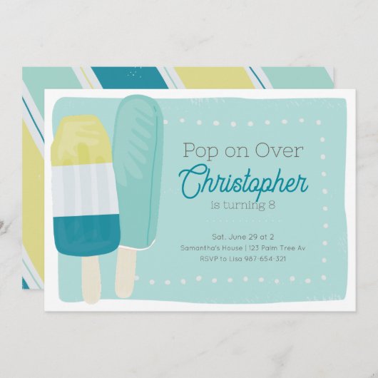 レトロサマーポップシクルボーイズ誕生日 招待状 (正面/裏面)
