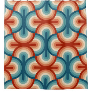 レトロサマーレインボーストライプズ模様 シャワーカーテン