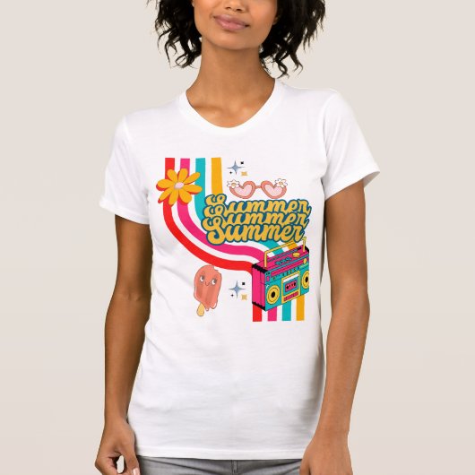 レトロサマーレインボートートバッグ Tシャツ (正面)