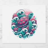 レトロサマー海ウェーブカメ スパークリングワインラベル (シングルラベル)