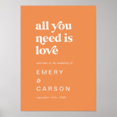 レトロサマー結婚オレンジのウェルカムサインテンプレート ポスター (正面)