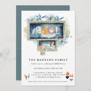 レトロサマー  プールパーティの招待状 招待状