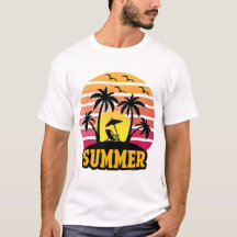 レトロサマー ヴァイブス Tシャツ - ヤシの木とサンセットビーチ