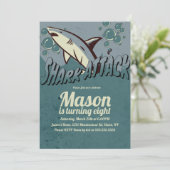 レトロサメをテーマにした誕生日パーティー 招待状 (スタンド正面)