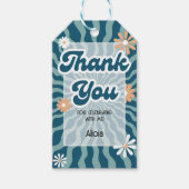 レトロサンウェーブデイジーグリーン誕生日サンキュー ギフトタグ (正面)