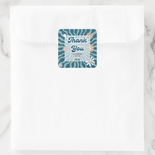 レトロサンウェーブデイジーグリーン誕生日サンキュー スクエアシール (バッグ)