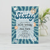 レトロサンウェーブデイジーグリーン60誕生日 招待状 (スタンド正面)