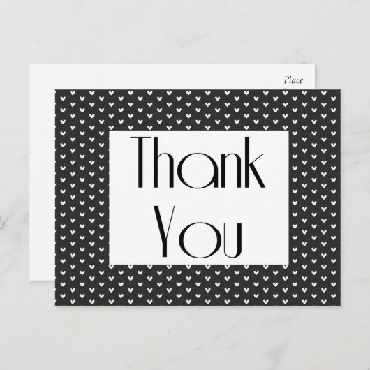 レトロサンキューブラックとホワイトハートグリーティング ポストカード (正面/裏面)