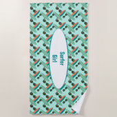 レトロサングラスとサーフボードパーソナライズされた ビーチタオル (正面)