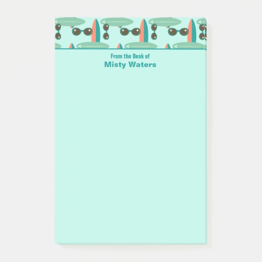 レトロサングラスとサーフボードパーソナライズされた ポストイット (正面)