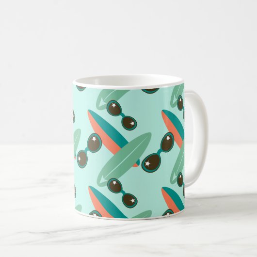 レトロサングラスとサーフボード コーヒーマグカップ (正面右)