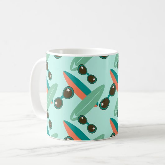 レトロサングラスとサーフボード コーヒーマグカップ (正面左)