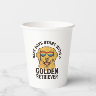 レトロサングラスをかけたゴールデンレトリバーのTシャツ　犬A 紙コップ