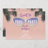 レトロサングラススウィート16プールパーティー 招待状 (正面/裏面)
