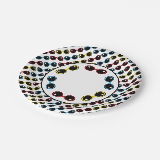 レトロサングラスプライマリーハーズ赤イエローブルー ペーパープレート (アングル)