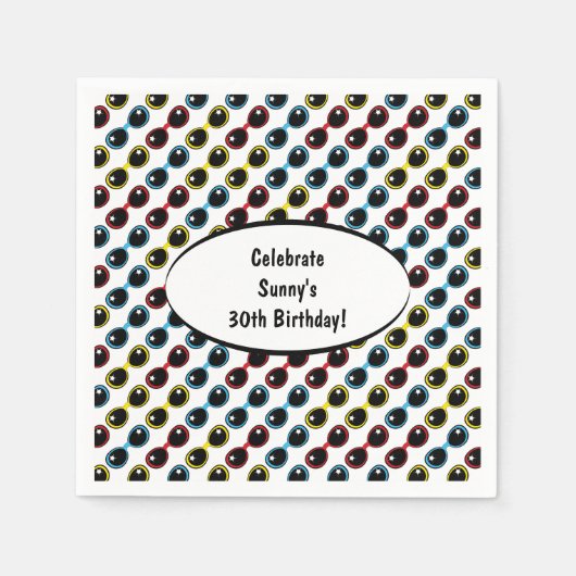 レトロサングラスプライマリ スタンダードカクテルナプキン (正面)