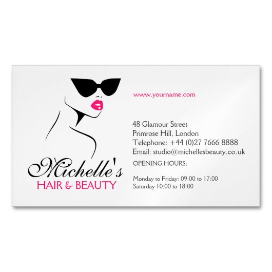 レトロサングラスヘア及び美しいメイクアップブランディング マグネット名刺 (正面)