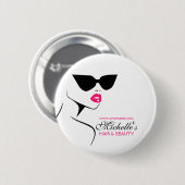 レトロサングラスヘア及び美しいメイクアップブランディング 缶バッジ (正面&裏面)