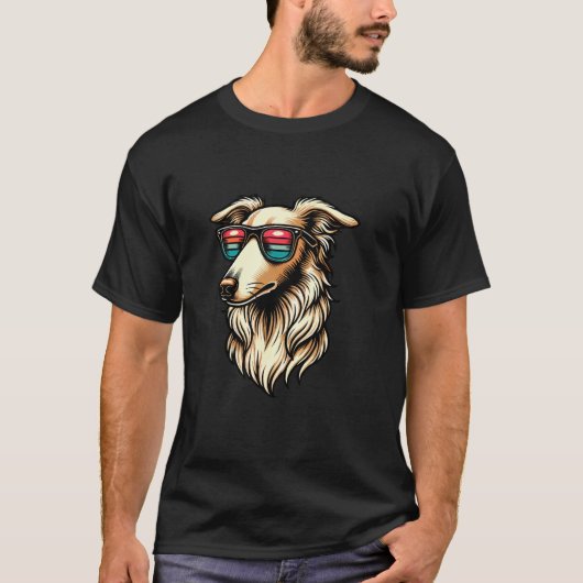 レトロサングラスボルゾイロシアの狩りシグハウンド Tシャツ (正面)