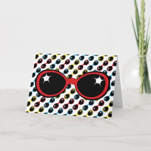 レトロサングラスレッドブルーイエローグッドウィッシュ カード (正面)