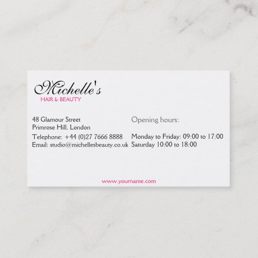 レトロサングラス毛及び美しいメイク 名刺 (裏面)